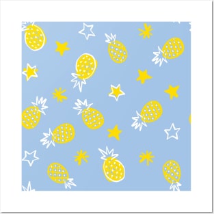 Light Blue Starry Pineapples Posters and Art